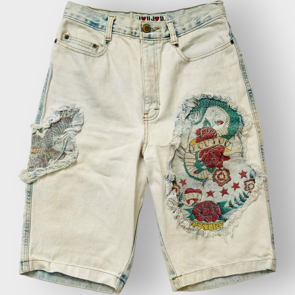 Vintage Pants - Jou Jou Vintage Shorts Tapered Light Wash 100% Cotton High Rise Patched Size 9